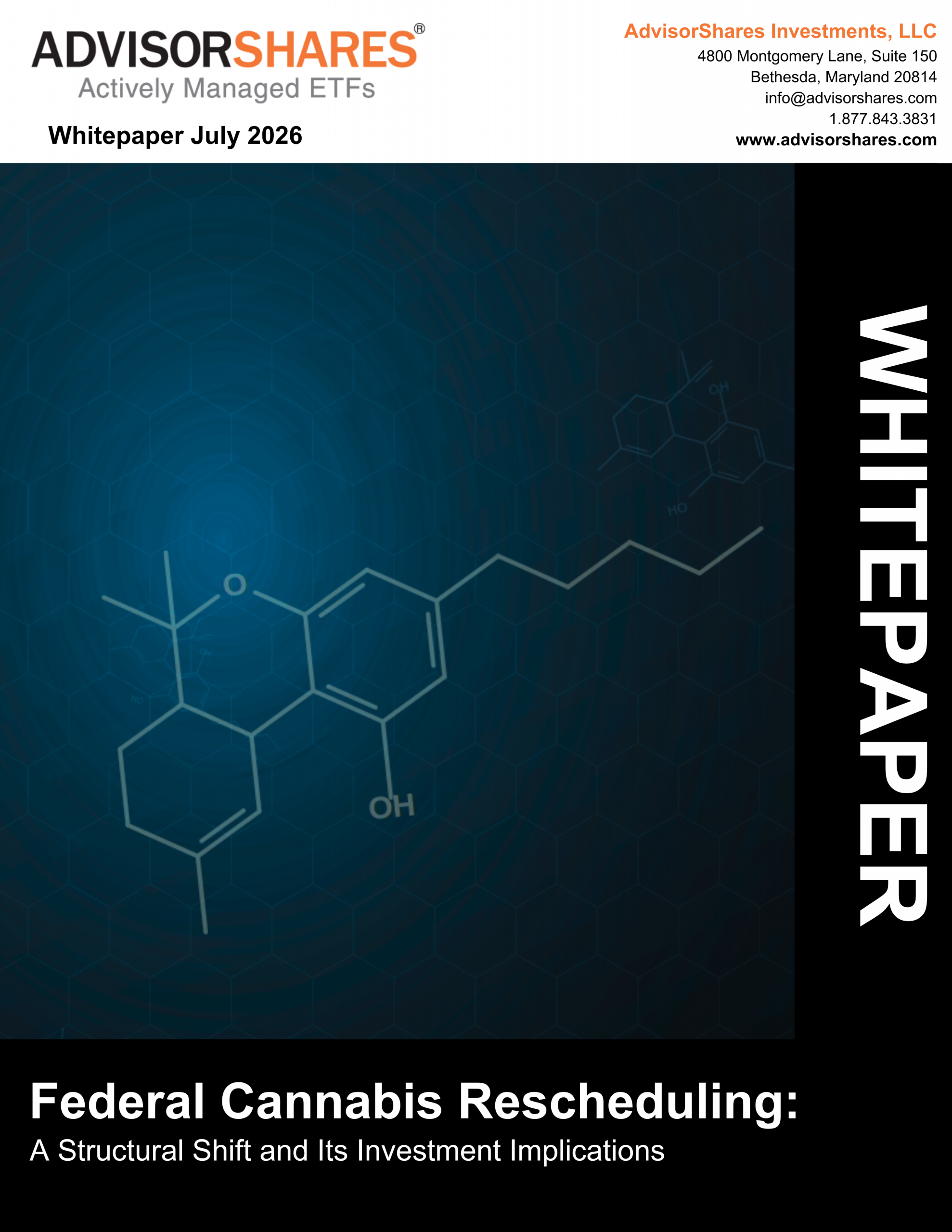 AdvisorShares whitepaper cover: Federal Cannabis Rescheduling — A Structural Shift and Its Investment Implications
